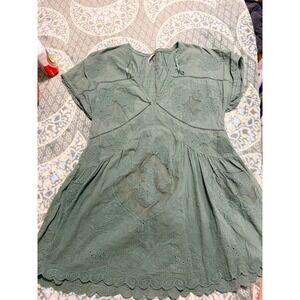 NOT AVAIL 
Free People Green Eyelet Lace Mini Dress V-Neck Boho Scalloped Hem XS